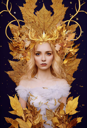 Beautiful seductive dryad. The pagan spirit of the forest. Portrait of a beautiful dryad. Generative AI Artの素材