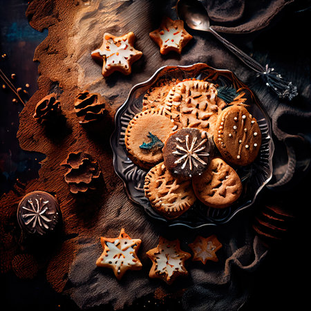 Delicious homemade Christmas cookies and other Christmas treats, close-up view. Generative AIの素材