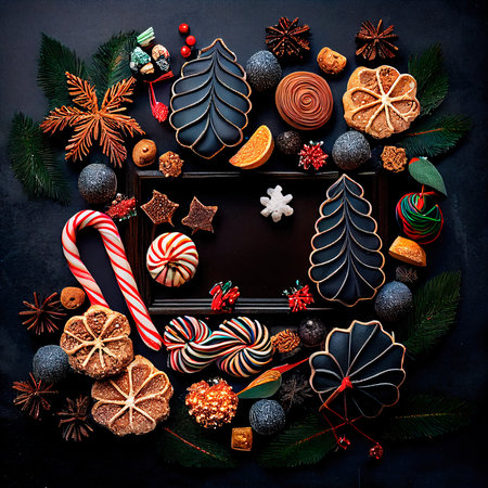 Delicious homemade Christmas cookies and other Christmas treats, close-up view. Generative AIの素材