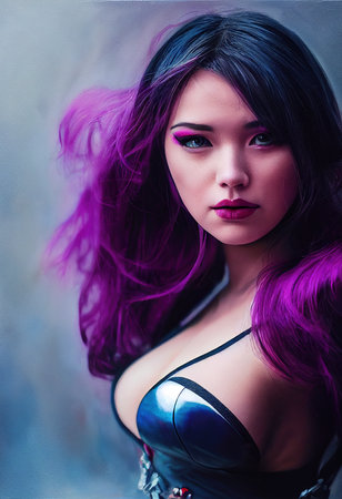 Abstract portrait of a beautiful fictional asian girl. Fashionable cute woman. Creative beautiful girl. Generative AI Artの素材