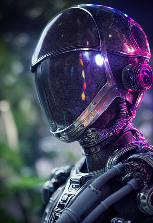 Portrait of an fictional astronaut in a spacesuit. High-tech astronaut from the future. The concept of space travel. Generative AIの素材