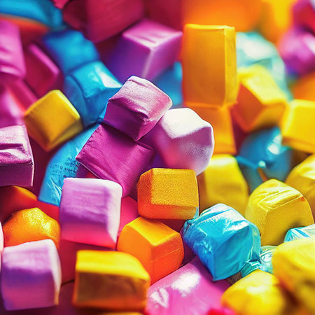 Colorful lollipops and candy. An assortment of delicious candies. Generative AI.の素材
