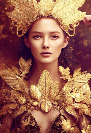 Abstract portrait of a beautiful fictional girl. Fashionable cute woman. Creative beautiful girl. Generative AIの素材