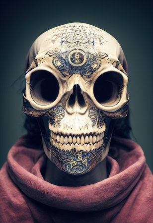 A horrible ancient skeleton. Halloween nightmarish Concept. Generative AI.の素材