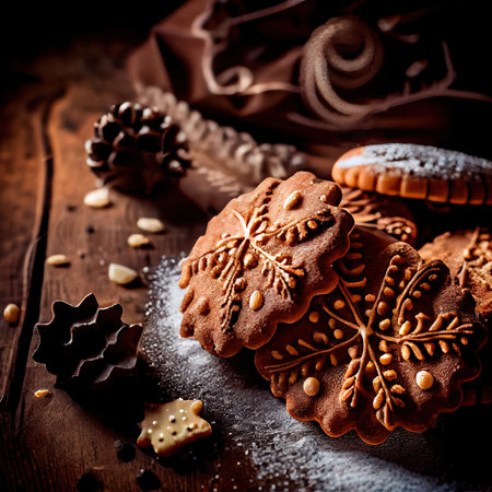 Delicious homemade Christmas cookies and other Christmas treats, close-up view. Generative AIの素材