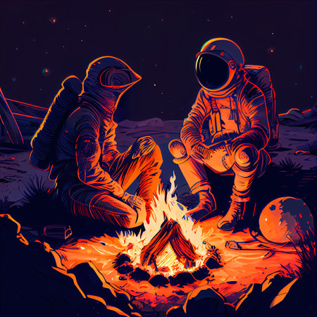 An astronaut on an alien planet. A high-tech astronaut from the future. The concept of space travel. Generative AIの素材