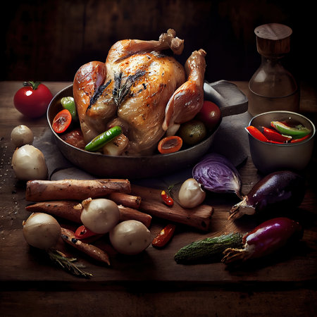 Christmas delicious juicy turkey. Holiday traditional dishes for Christmas or Thanksgiving. Generative AI.の素材