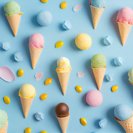 Delicious ice cream in a bowl. An explosion of flavor. Ice cream of different varieties. Generative AIの素材