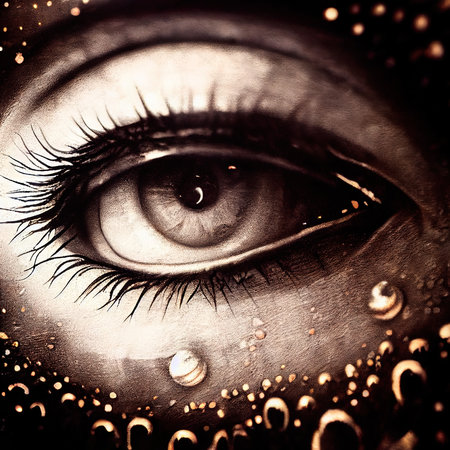 Fantasy eye with beautiful makeup close-up. The eye of a fashionable woman with bright colors. Generative AI.の素材