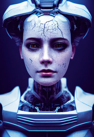 Portrait of a futuristic female robot. An artistic abstract cyberpunk fantasy. Concept of a modern robot. Generative AIの素材