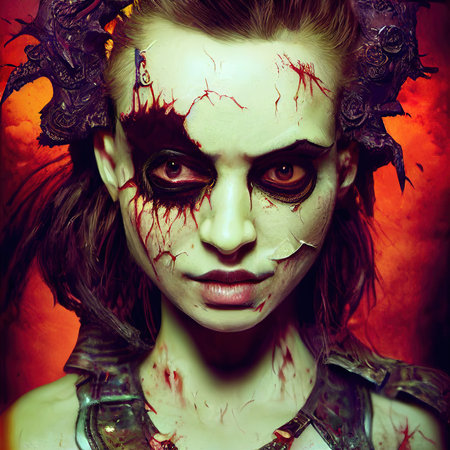 Mystical creepy zombie with frightening makeup. Gothic mystery man. Generative AIの素材