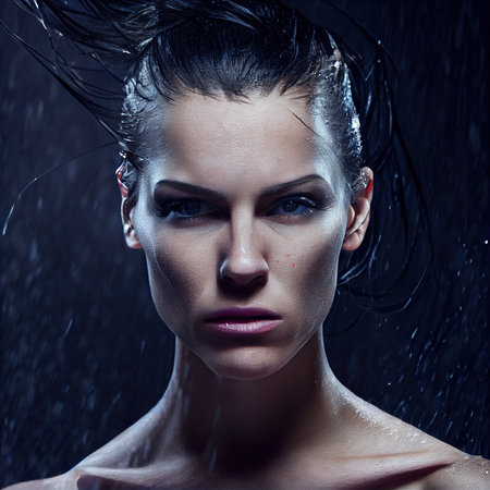 Abstract portrait of a beautiful fictional girl. Fashionable cute woman. Creative beautiful girl. Generative AIの素材