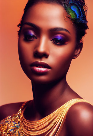 Abstract portrait of a beautiful fictional girl. Fashionable cute woman. Creative beautiful girl. Generative AIの素材