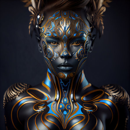 Abstract portrait of a beautiful fictional girl. Fashionable cute woman. Creative beautiful girl. Generative AIの素材