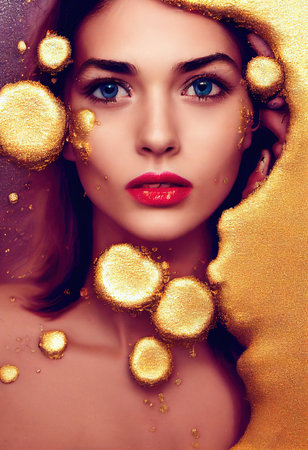 Abstract portrait of a beautiful fictional girl. Fashionable cute woman. Creative beautiful girl. Generative AIの素材