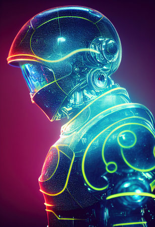 A fictional person, not based on a real person. Portrait of an fictional astronaut in a spacesuit. High-tech astronaut from the future. The concept of space travel. Generative AIの素材