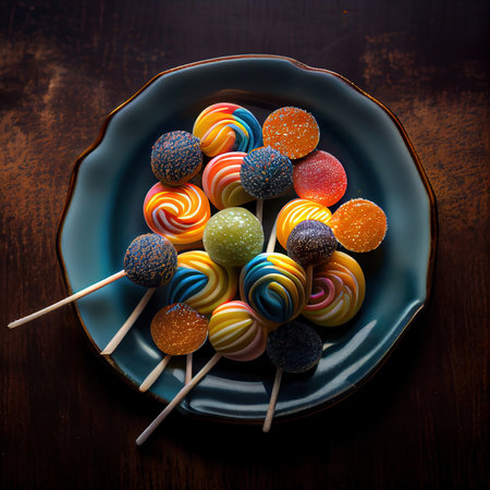 Colorful lollipops and candy. An assortment of delicious candies. Generative AI.の素材