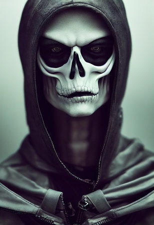 A horrible ancient skeleton. Halloween nightmarish Concept. Generative AI.の素材