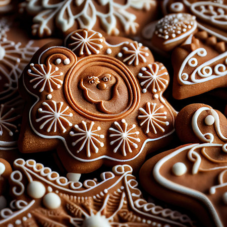 Delicious homemade Christmas cookies and other Christmas treats, close-up view. Generative AIの素材