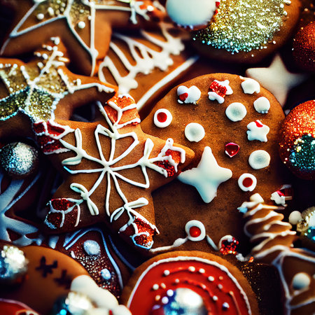 Delicious homemade Christmas cookies and other Christmas treats, close-up view. Generative AIの素材