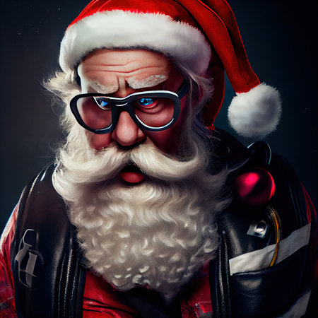 A fictional person, not based on a real person. A quirky old bearded Santa Claus rockenroller. A winter holiday concept. Generative AIの素材