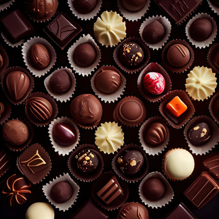 Chocolate candies and goodies. An assortment of delicious candies. Generative AI.の素材