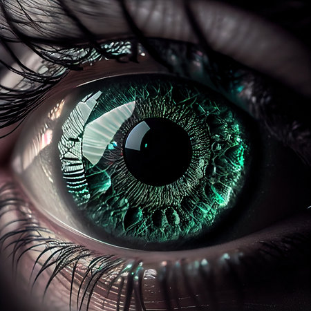 A close-up of the human eye. Close-up of the amazing pupil. Generative AI.の素材