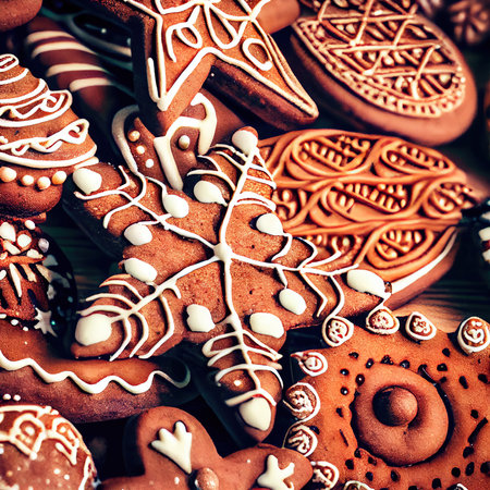 Delicious homemade Christmas cookies and other Christmas treats, close-up view. Generative AIの素材