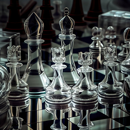 Chess pieces on the board. The concept of planning, decision-making, and strategy. 3D renderingの素材