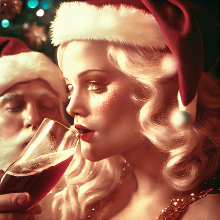 A fictional persona not based on a real person. A quirky old bearded Santa Claus and his snow maiden. A winter holiday concept. 3d renderingの素材