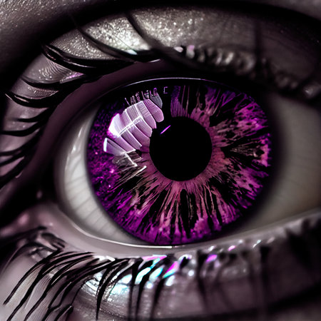 A close-up of the human eye. Close-up of the amazing pupil. 3D rendering.の素材