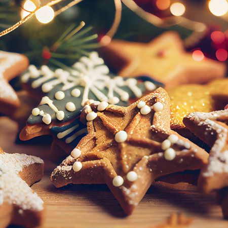 Delicious homemade Christmas cookies and other Christmas treats, close-up view. 3D renderの素材