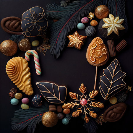 Delicious homemade Christmas cookies and other Christmas treats, close-up view. Generative AIの素材