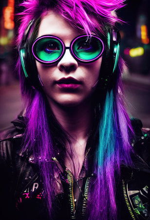 A fictional person, not based on a real person. Portrait of a punk with colored hair. Rock metal musician. Hipster man with punk hair. The concept of a rock musician. 3d renderingの素材