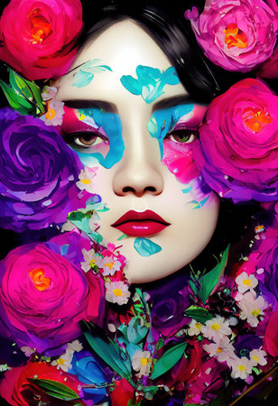 A fictional person, not based on a real person. Abstract portrait of a beautiful fictional asian girl. Fashionable cute woman. Creative beautiful girl. 3d renderingの素材