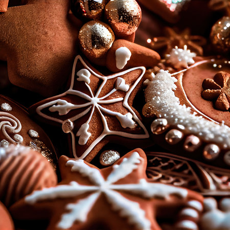 Delicious homemade Christmas cookies and other Christmas treats, close-up view. 3D renderの素材