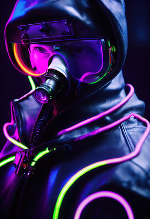 A fictional person, not based on a real person. A stalker survivor in protective clothing and an gas mask. Survivor of nuclear war. The concept of the post-apocalypse. 3d renderingの素材