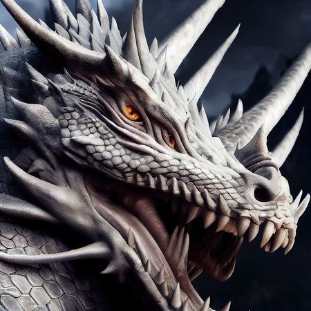 Portrait of a beautiful formidable legendary dragon. Image of an ancient dragon. 3d renderingの素材