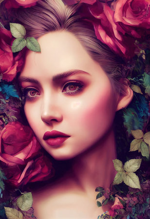 A fictional person, not based on a real person. Abstract portrait of a beautiful fictional girl. Fashionable cute woman. Creative beautiful girl. 3d renderingの素材