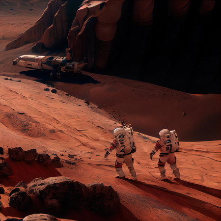 An astronauts on an alien planet. A high-tech astronaut from the future. The concept of space travel. 3D renderingの素材