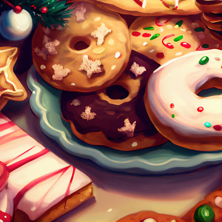 Delicious homemade Christmas cookies and other Christmas treats, close-up view. 3D renderの素材
