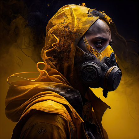 Portrait of a surviving stalker in an old gas mask against an apocalyptic background. Survivor of nuclear war. The concept of the post-apocalypse. 3d renderingの素材