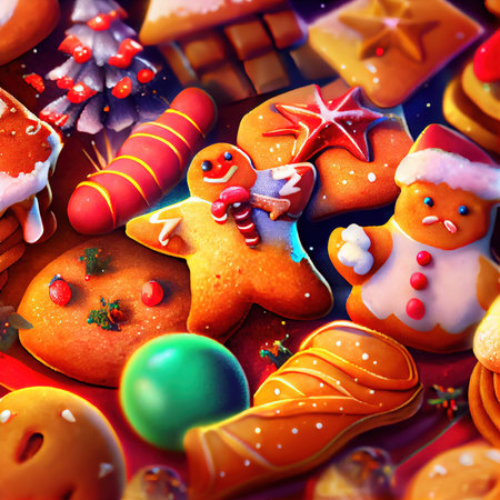 Delicious homemade Christmas cookies and other Christmas treats, close-up view. 3D renderの素材