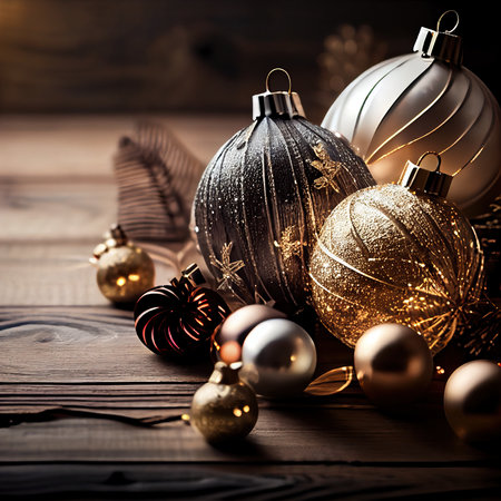 Christmas decoration on an abstract background. Christmas balls and tree branches. 3D renderingの素材