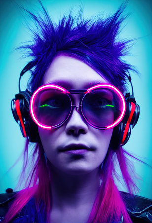 A fictional person, not based on a real person. Portrait of a punk with colored hair. Rock metal musician. Hipster man with punk hair. The concept of a rock musician. 3d renderingの素材