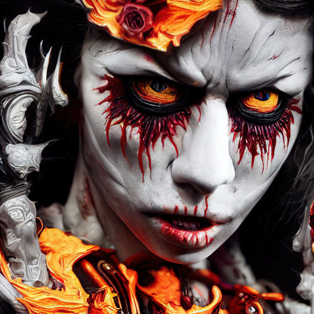 A fictional person, not based on a real person. Mystical creepy zombie with frightening makeup. Gothic mystery man. 3D renderingの素材