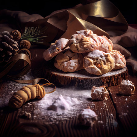 Delicious homemade Christmas cookies and other Christmas treats, close-up view. 3D renderの素材