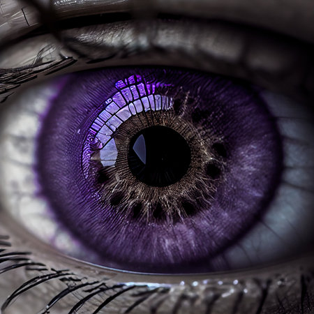 A close-up of the human eye. Close-up of the amazing pupil. 3D rendering.の素材