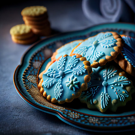 Delicious homemade Christmas cookies and other Christmas treats, close-up view. 3D renderの素材