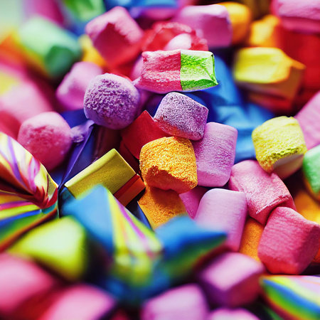 Colorful lollipops and candy. An assortment of delicious candies. 3D rendering.の素材